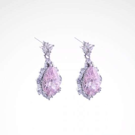 Sparkslette Pink Teardrop Crown Halo Drop Earrings