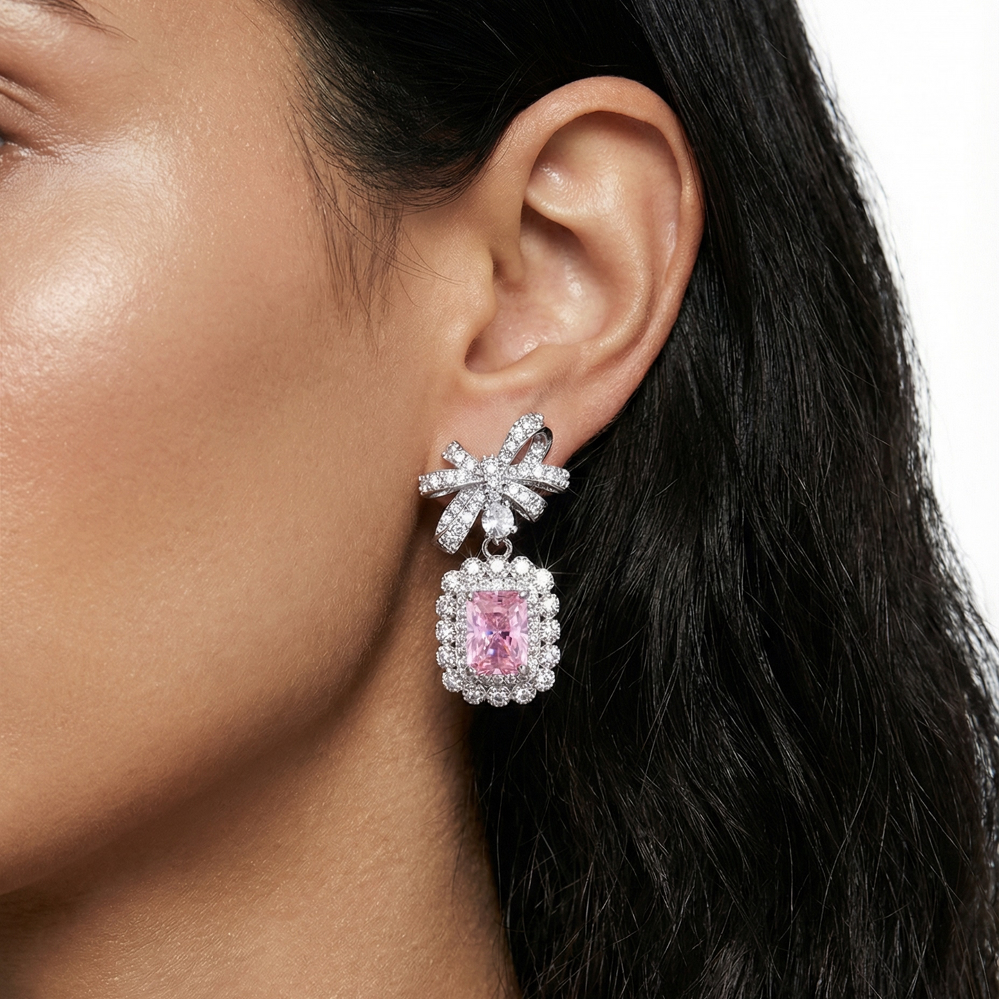 Enchanted Blush Radiant Bow Drop Earrings