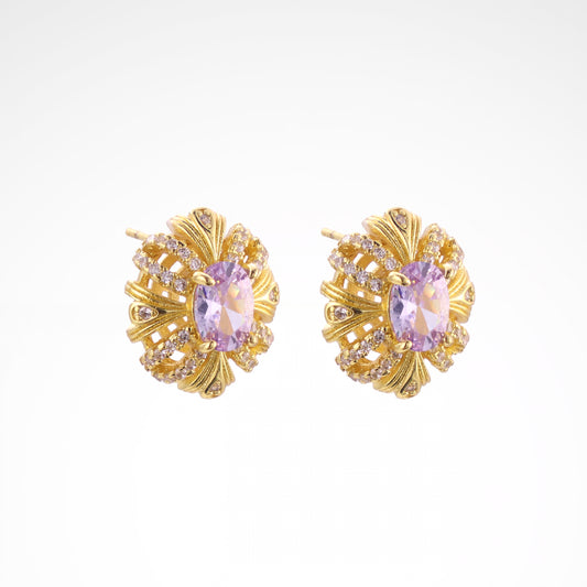 Imperial Lavender Gold-Tone Ribbon Stud Earrings