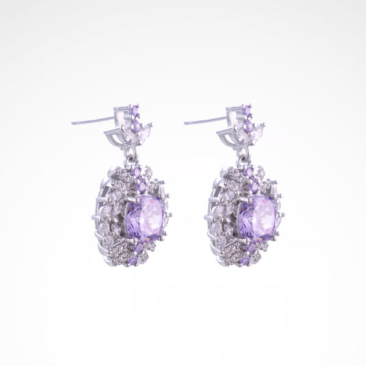 Sparkslette Purple Crystal Floral Cluster Drop Earrings