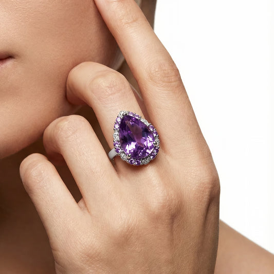 Majestic Violet Pear-Cut Halo Cocktail Ring