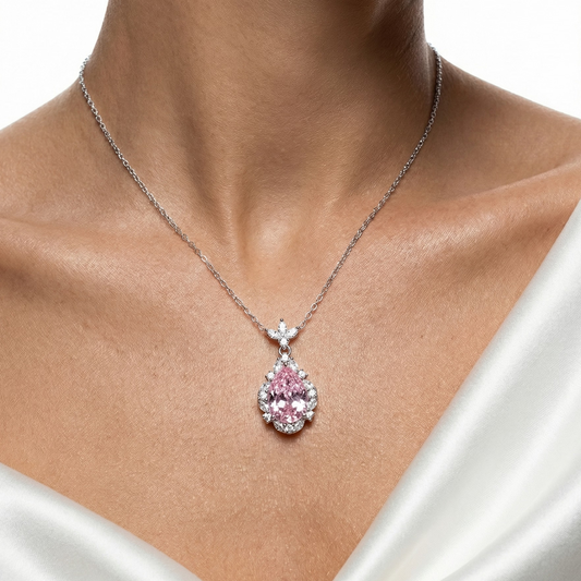 Radiant Blush Pear-Cut Halo Pendant Necklace