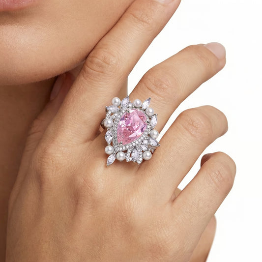 Regal Blush Pearl & Crystal Pear-Cut Ring