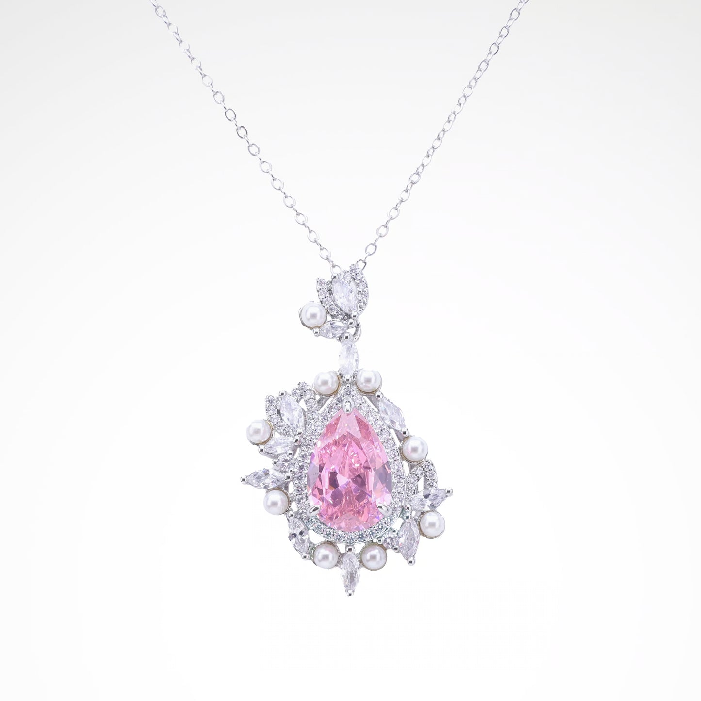 Sparkslette Pink Oval Crystal Pearl Cluster Pendant