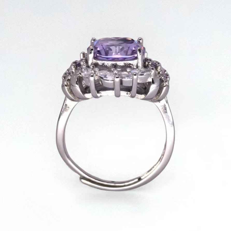 Double - row halo cluster ring, cushion - cut light purple zircon, paved - Sparkslette