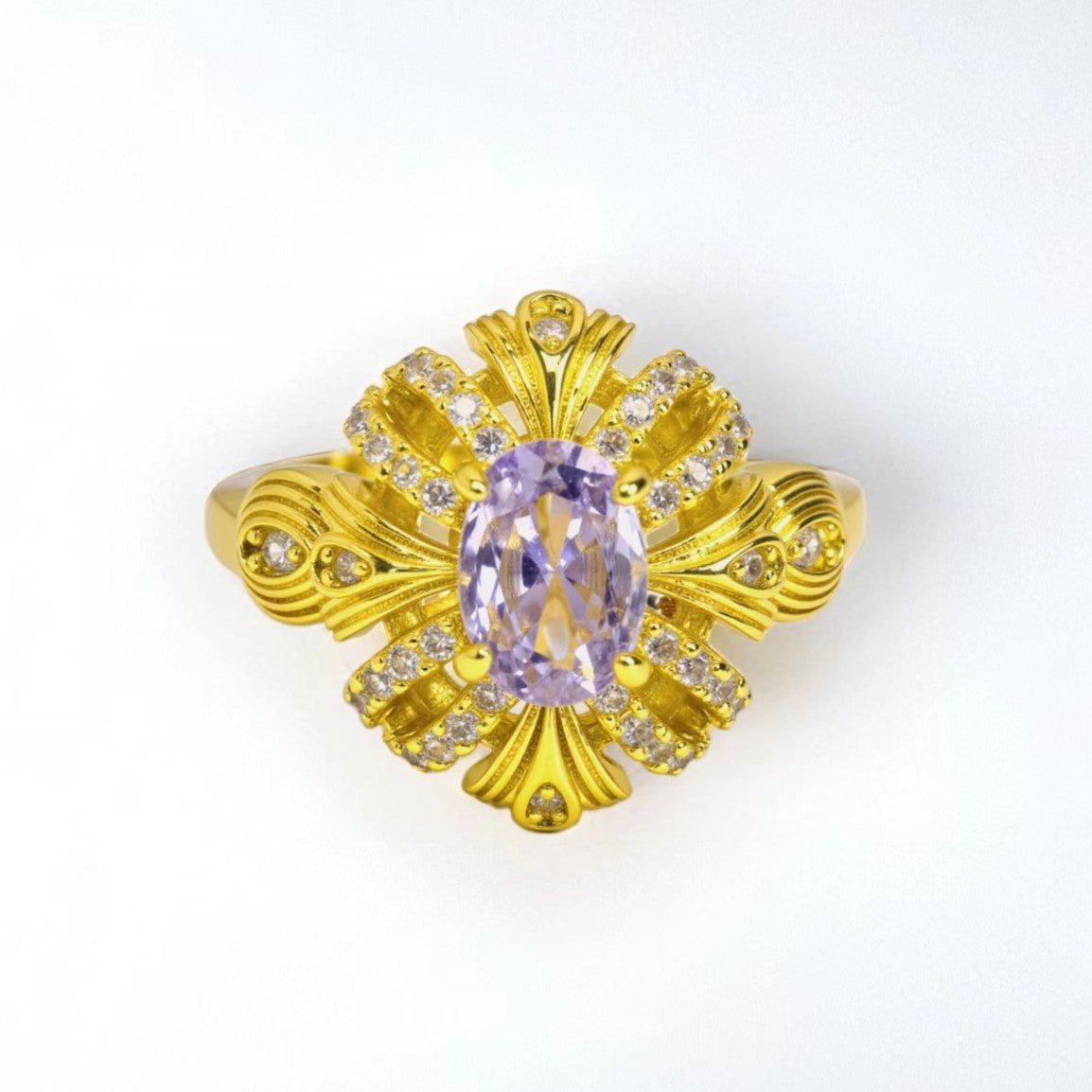 Floral Grace ring, oval - cut lavender zircon, paved - Sparkslette