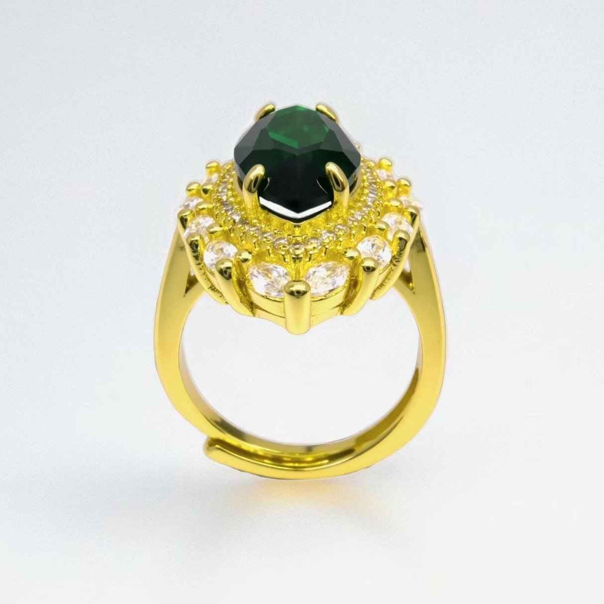 Layered gem cluster ring, marquise - cut emerald green zircon, paved - Sparkslette