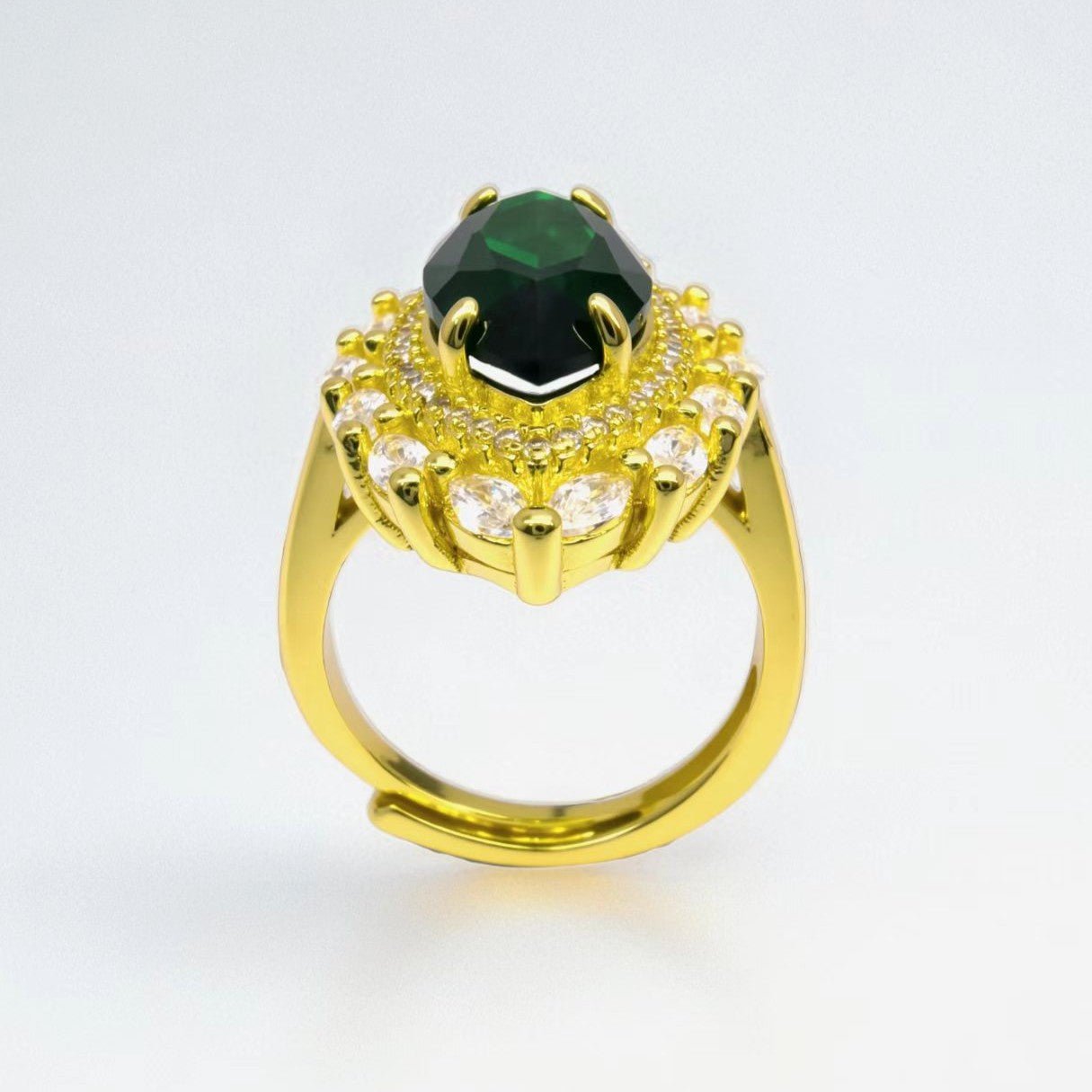 Layered gem cluster ring, marquise - cut emerald green zircon, paved - Sparkslette
