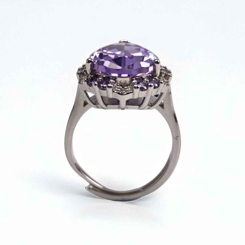 petal cluster designed ring, pear - cut amethyst purple zircon, paved - Sparkslette