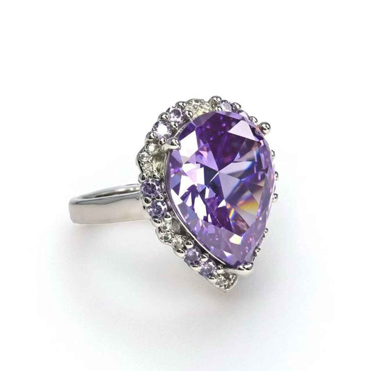 petal cluster designed ring, pear - cut amethyst purple zircon, paved - Sparkslette