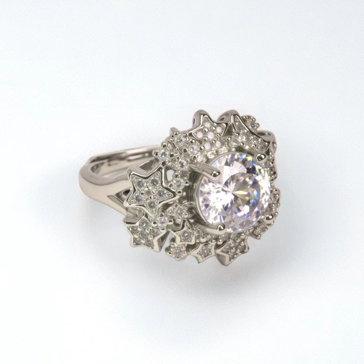 Stellar Glow ring, round - cut zircon, paved - Sparkslette