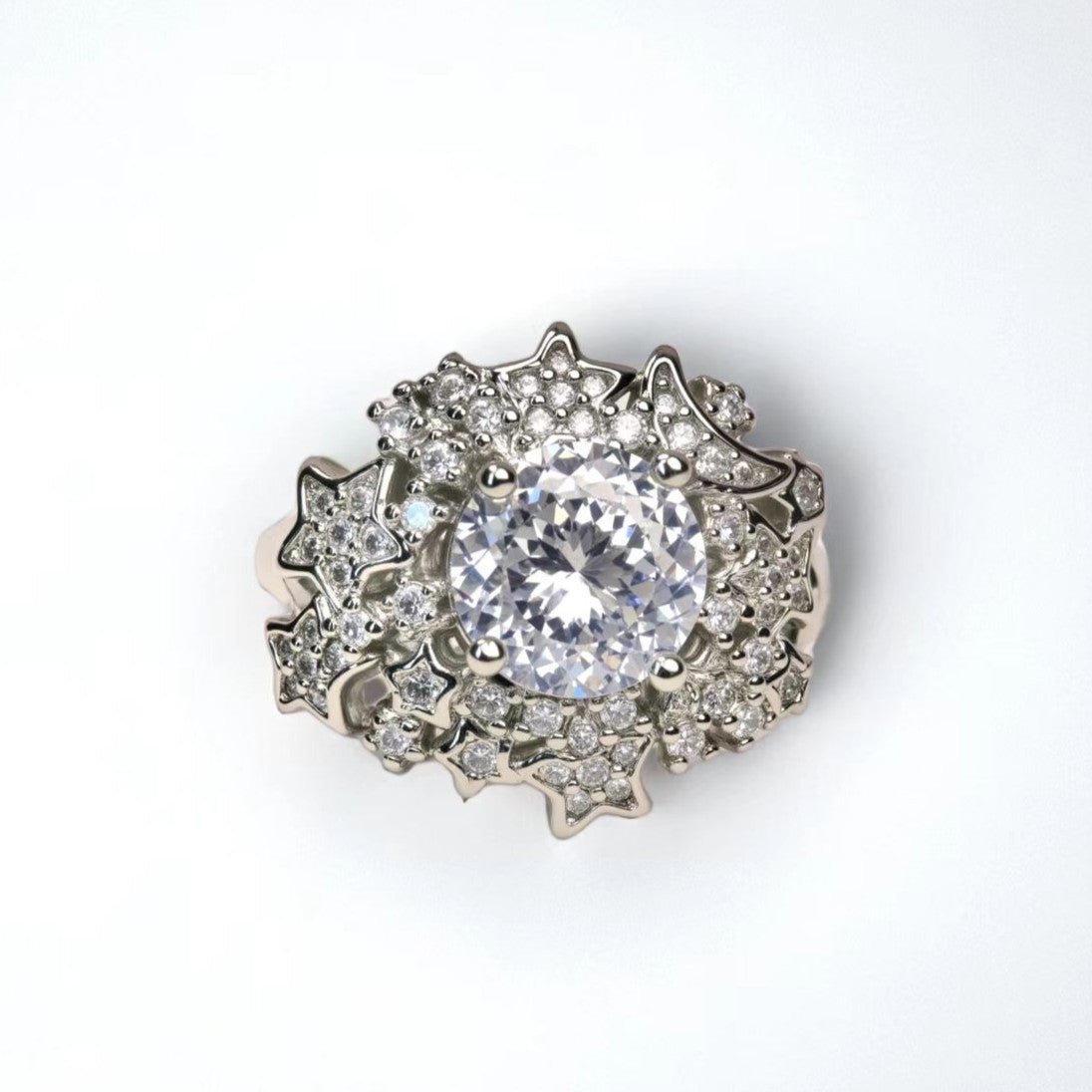 Stellar Glow ring, round - cut zircon, paved - Sparkslette