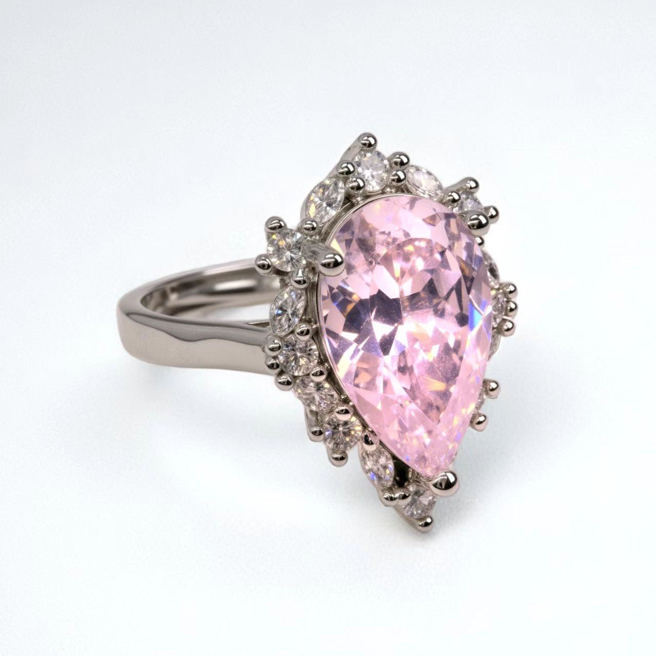Violet Bloom ring, pear - cut pink zircon, paved - Sparkslette