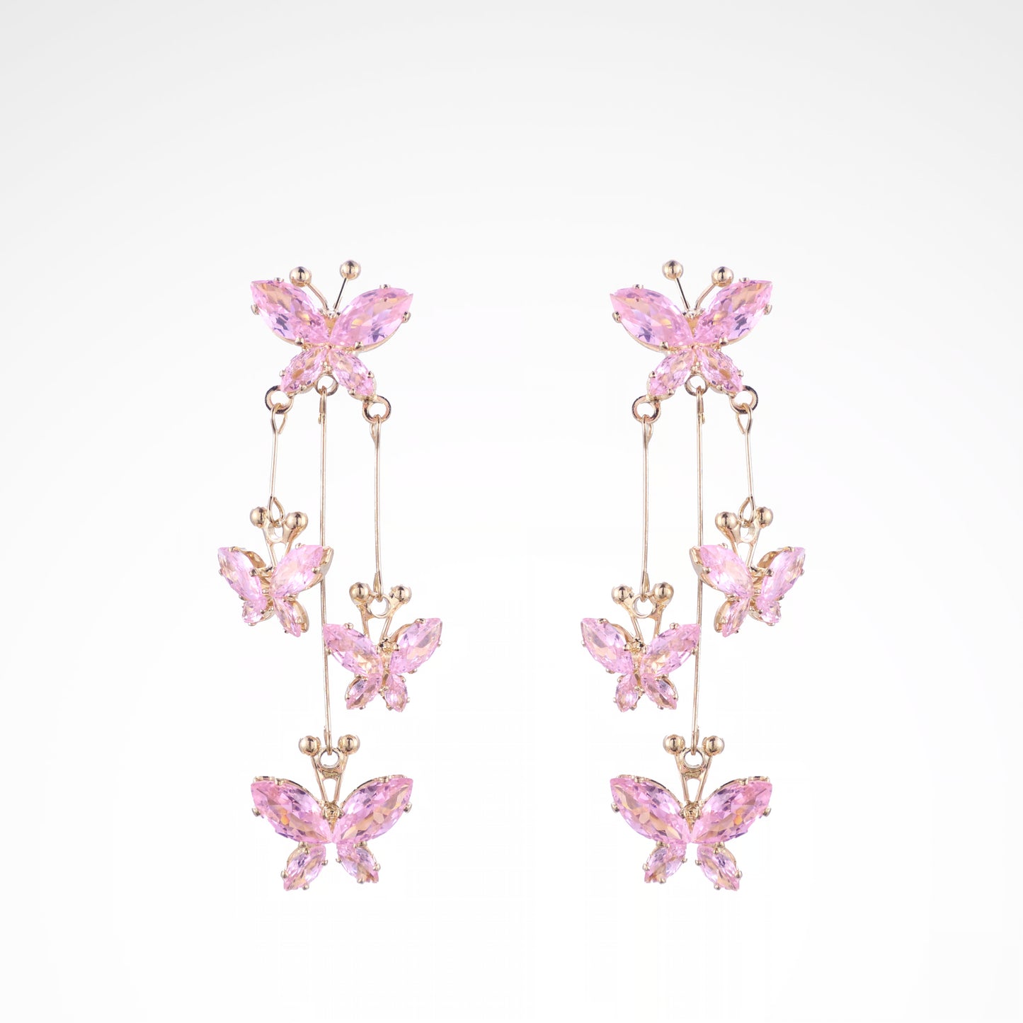 Sparkslette Pink Crystal Butterfly Cascade Drop Earrings