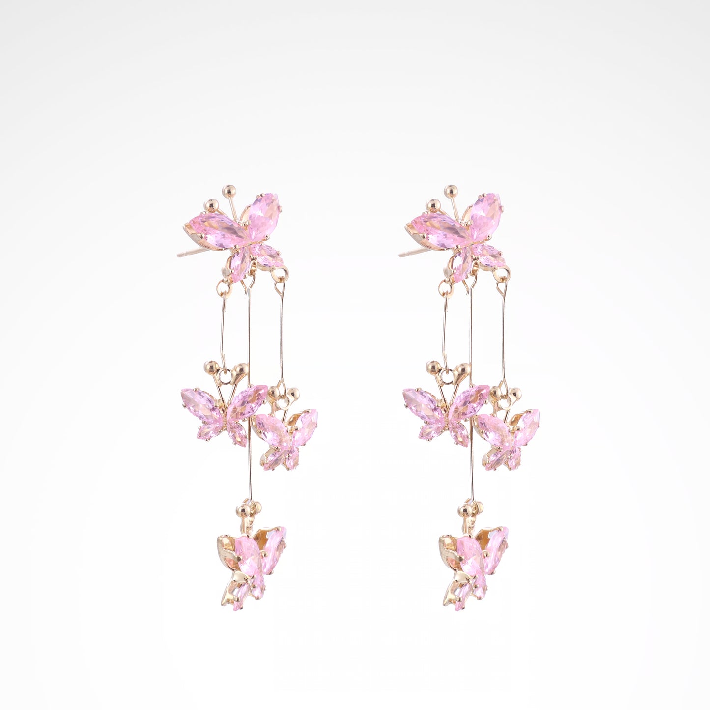 Sparkslette Pink Crystal Butterfly Cascade Drop Earrings