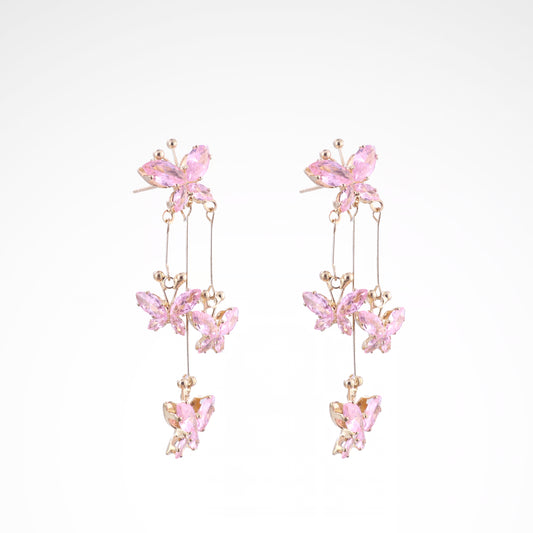 Sparkslette Pink Crystal Butterfly Cascade Drop Earrings