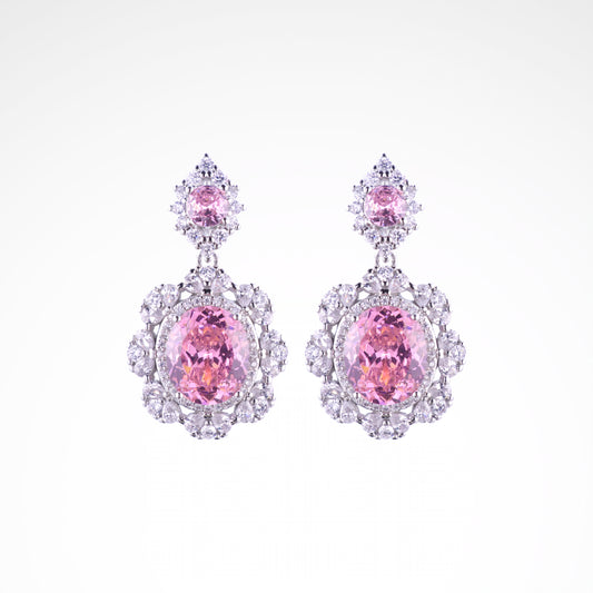 Sparkslette Pink Oval Crystal Double Halo Drop Earrings