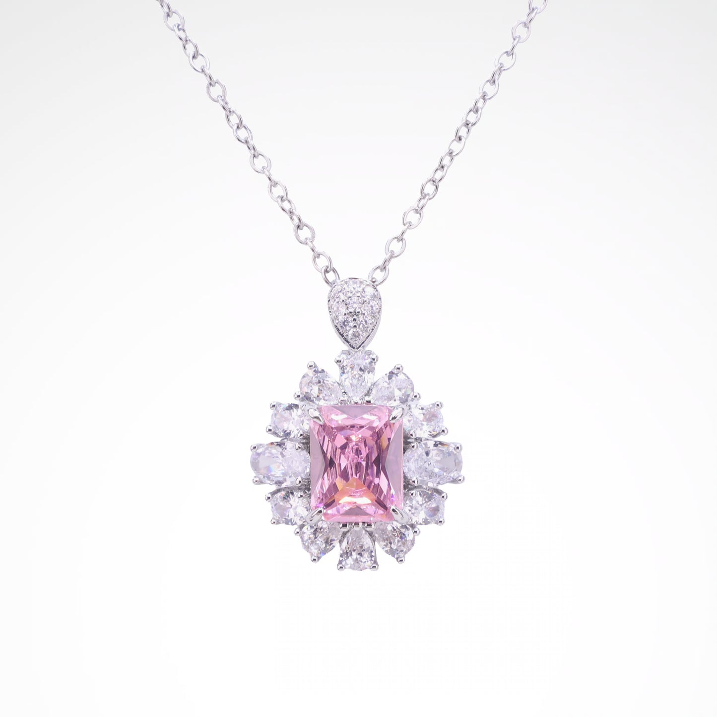 Sparkslette Pink Emerald-Cut Crystal Heart Bail Pendant