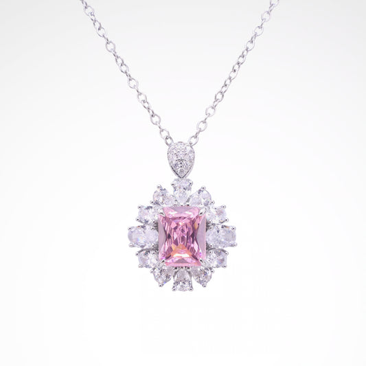 Sparkslette Pink Emerald-Cut Crystal Heart Bail Pendant