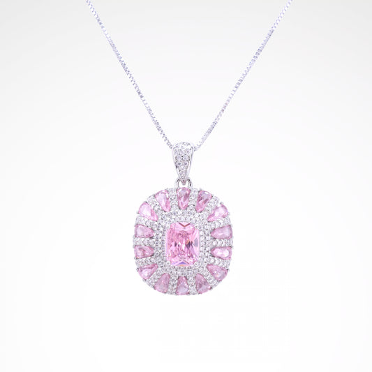 Sparkslette Pink Cushion-Cut Crystal Cluster Pendant