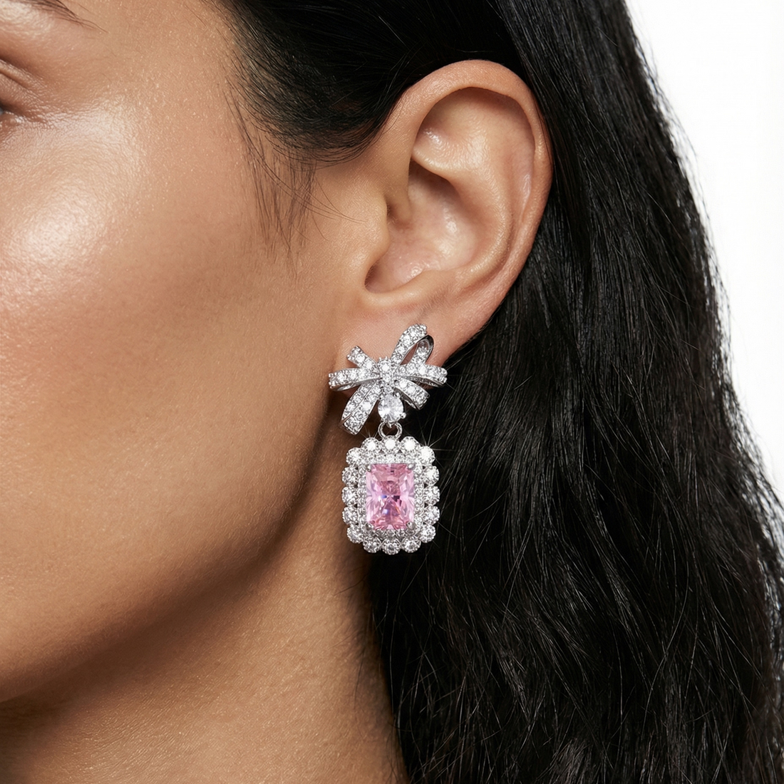 Enchanted Blush Radiant Bow Drop Earrings
