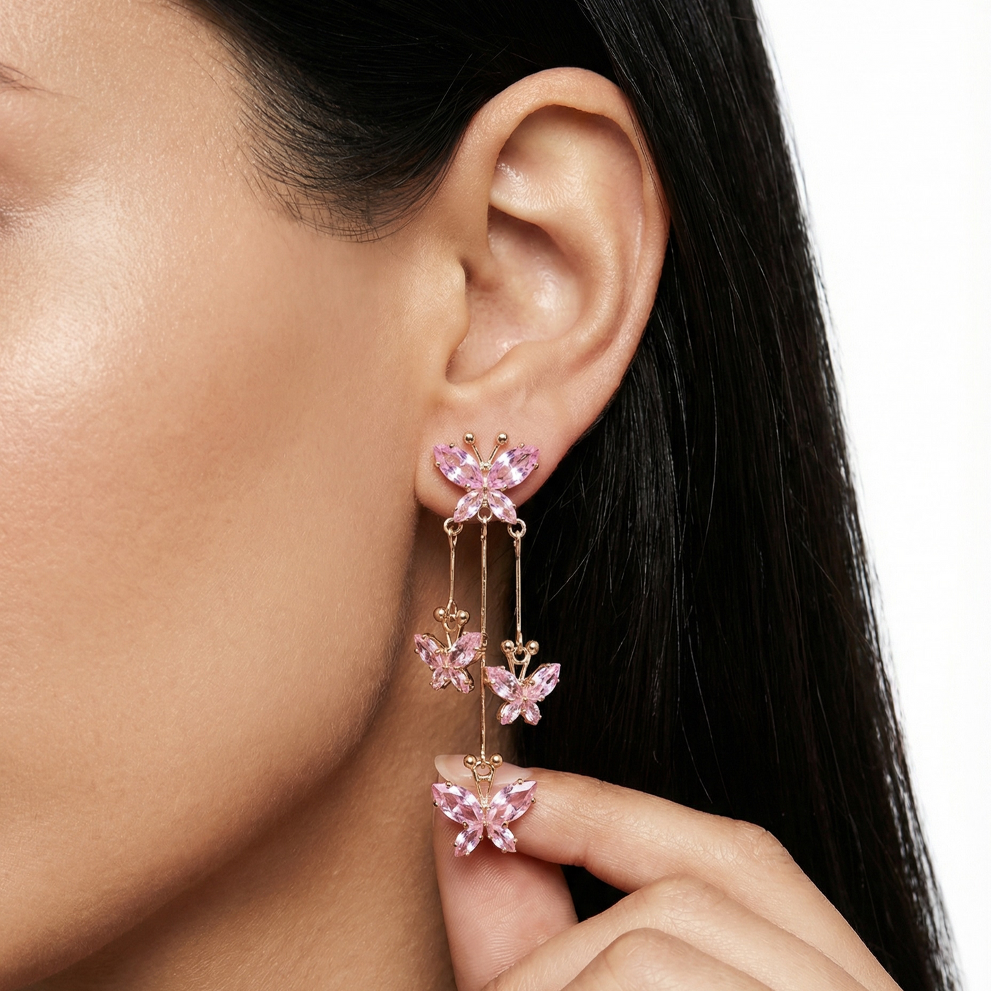 Fluttering Blush Crystal Butterfly Cascade Earrings