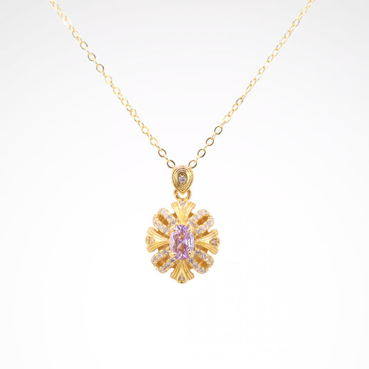 Sparkslette Lavender Oval Crystal Floral Gold Pendant