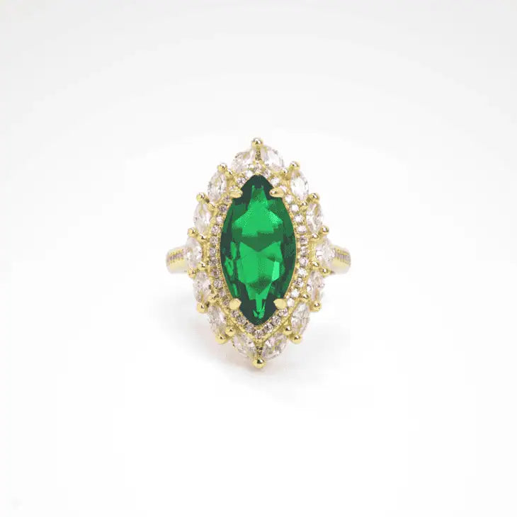 Imperial Emerald Green Marquise Sunburst Ring