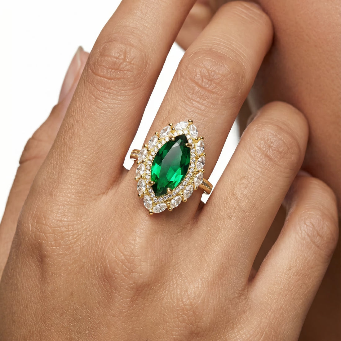 Imperial Emerald Green Marquise Sunburst Ring