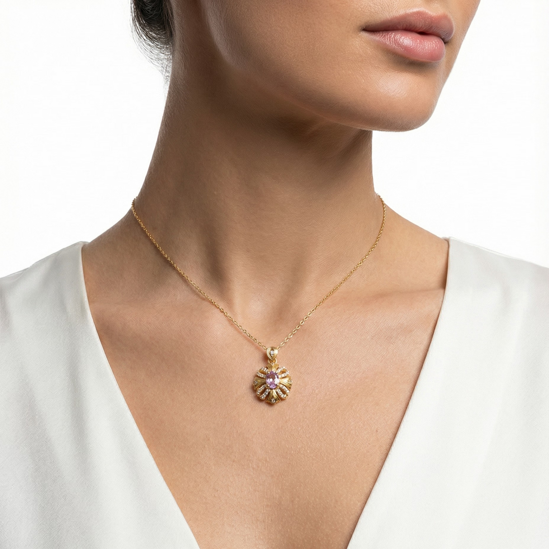 Imperial Lavender Gold-Tone Ribbon Pendant Necklace