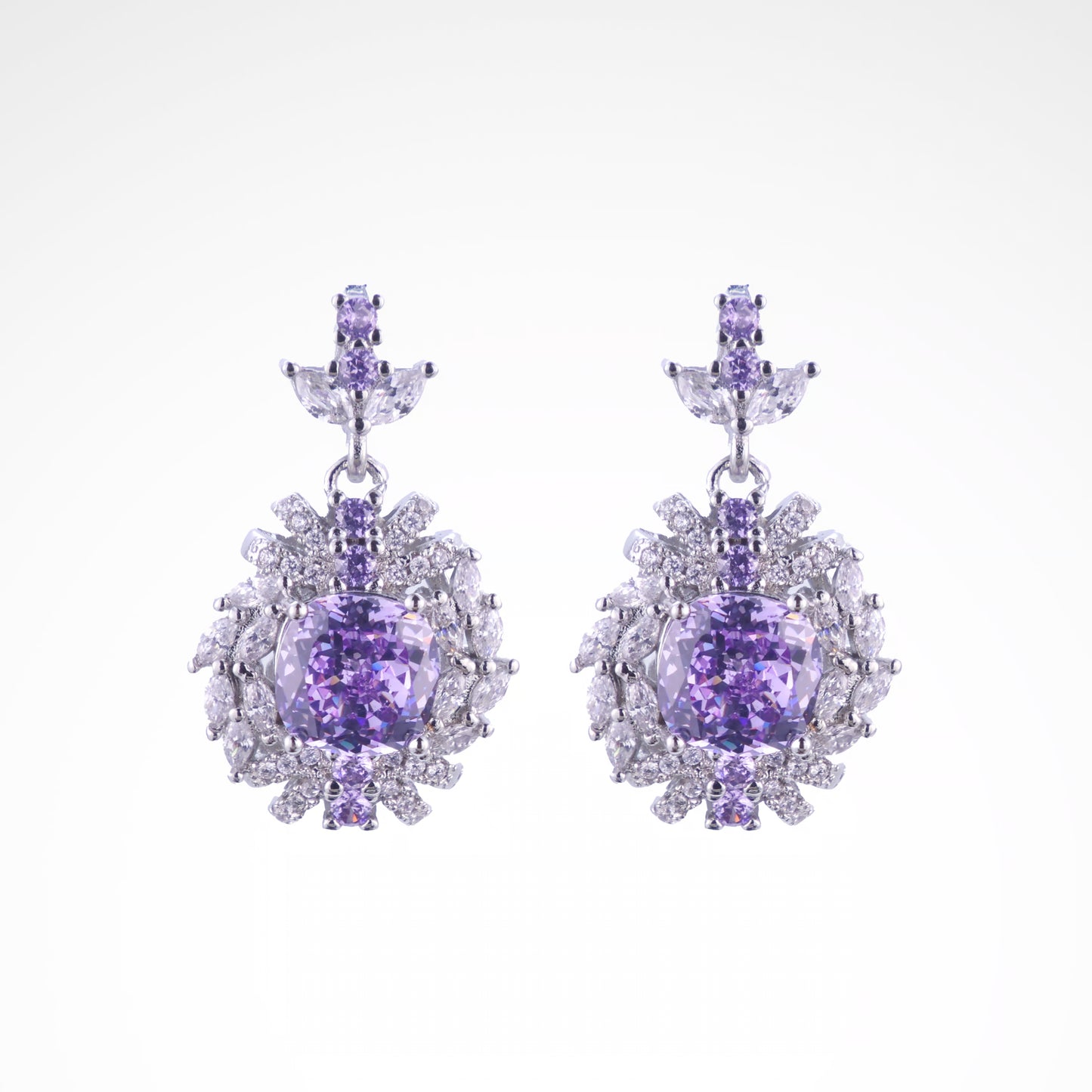Sparkslette Purple Crystal Floral Cluster Drop Earrings