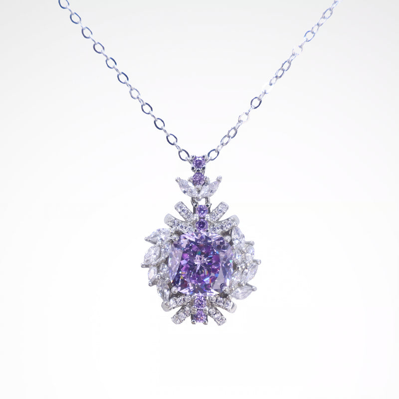 Regal Violet Cushion-Cut Floral Pendant Necklace