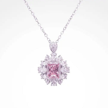 Radiant Blush Cushion-Cut Floral Halo Pendant Necklace