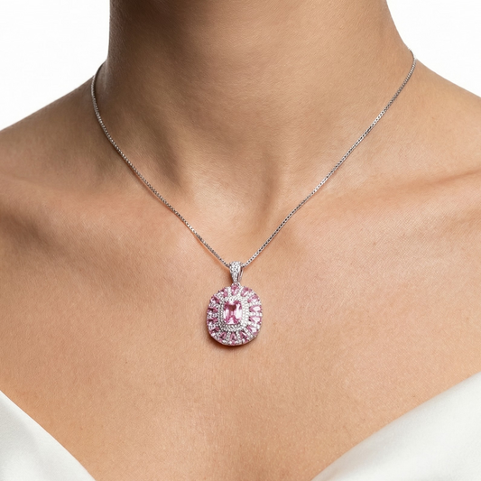 Radiant Blush Mosaic Sunburst Pendant Necklace