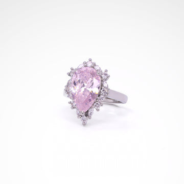 Radiant Blush Pear-Cut Halo Cocktail Ring, white-gold plated copper with zircon stones with a white background
