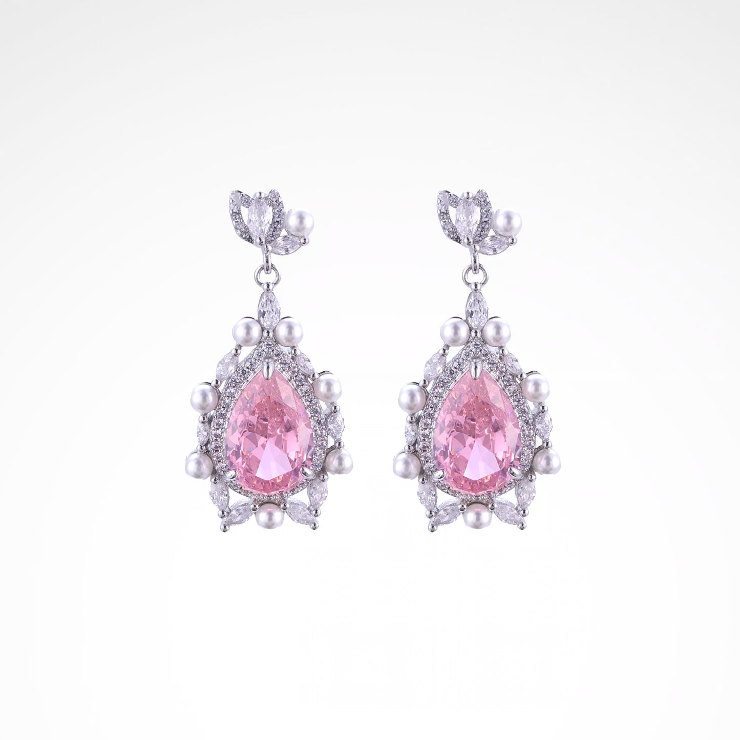 Sparkslette Pink Teardrop Pearl and Crystal Drop Earrings