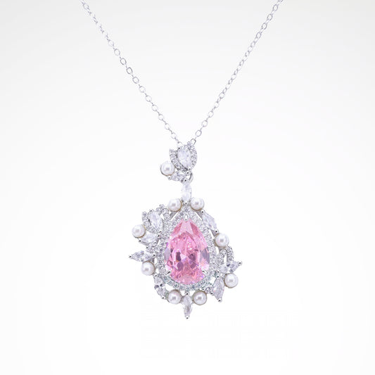 Sparkslette Pink Oval Crystal Pearl Cluster Pendant