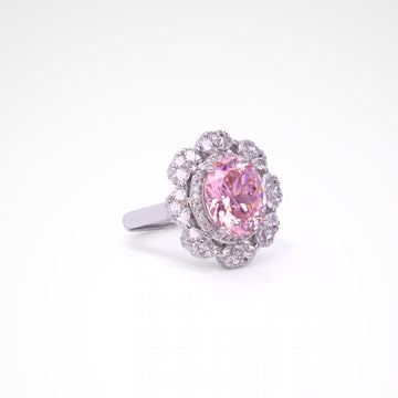Royal Blush Oval Blossom Cocktail Ring, white-gold plated copper with zircon stones with a white background