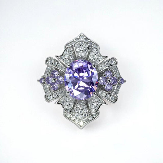 Floral Bloom ring, oval - cut purple zircon, paved - Sparkslette