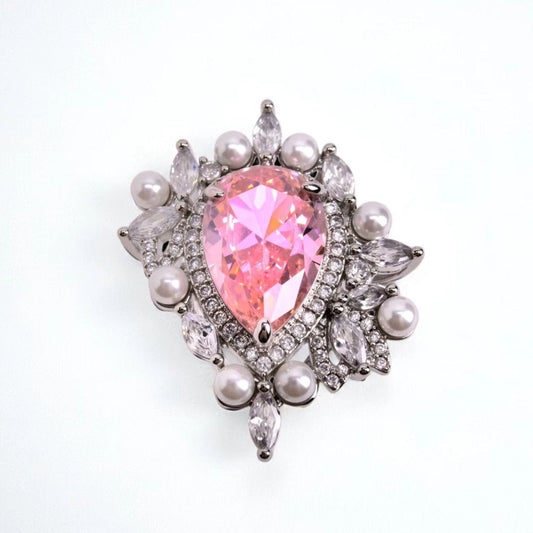 Floral cluster designed ring, pear - cut pink zircon - Sparkslette