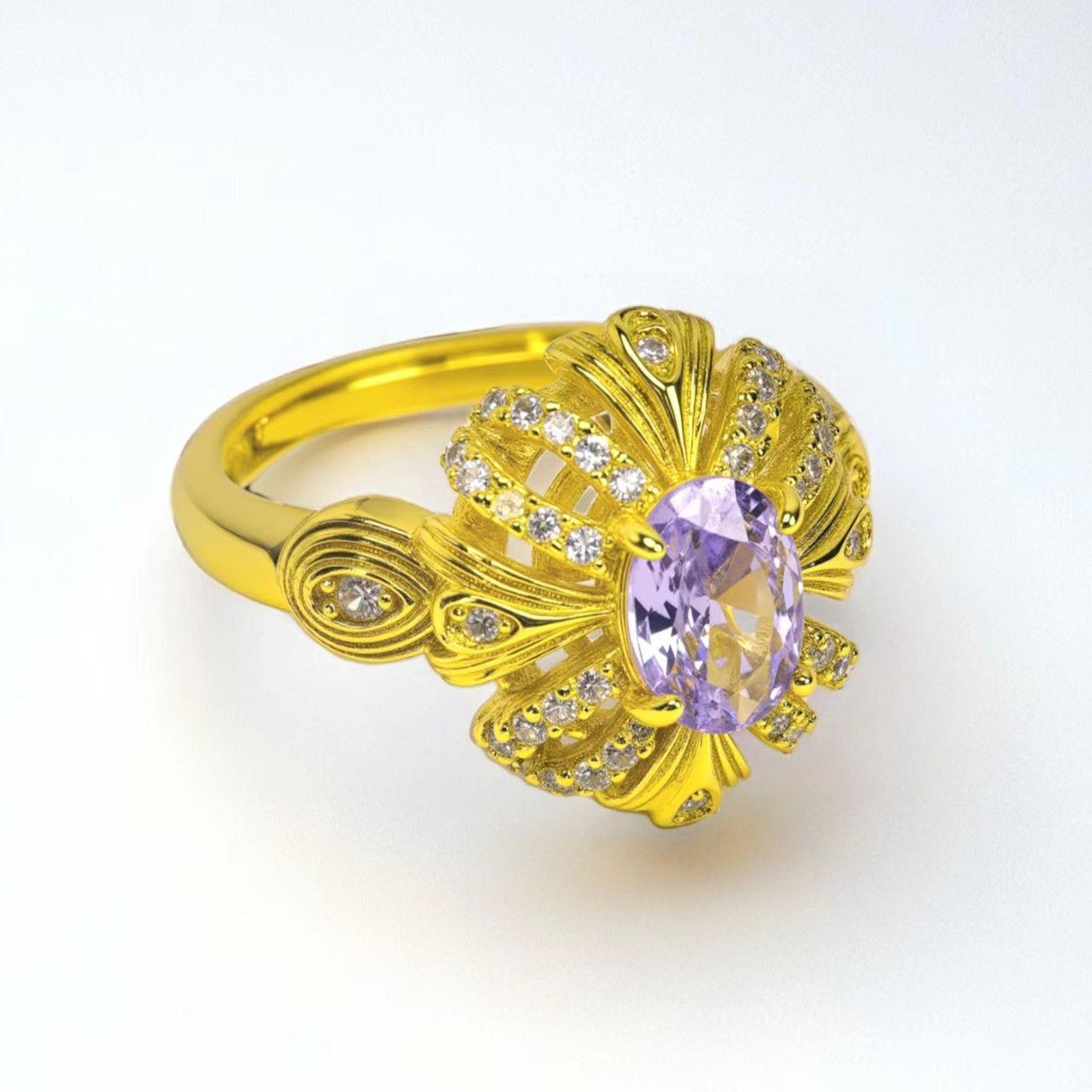 Floral Grace ring, oval - cut lavender zircon, paved - Sparkslette