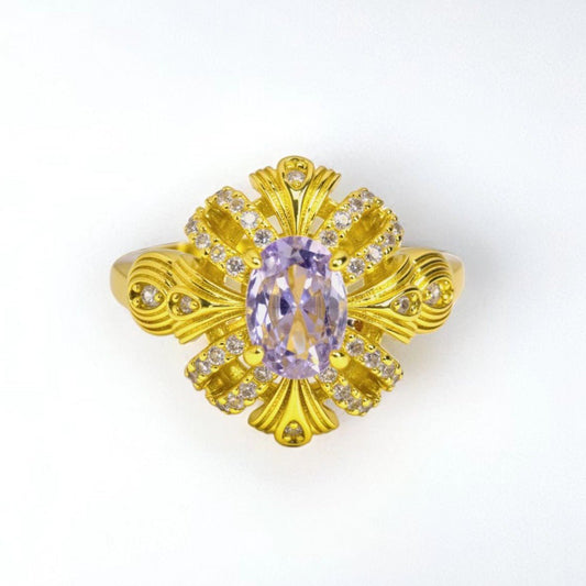 Floral Grace ring, oval - cut lavender zircon, paved - Sparkslette