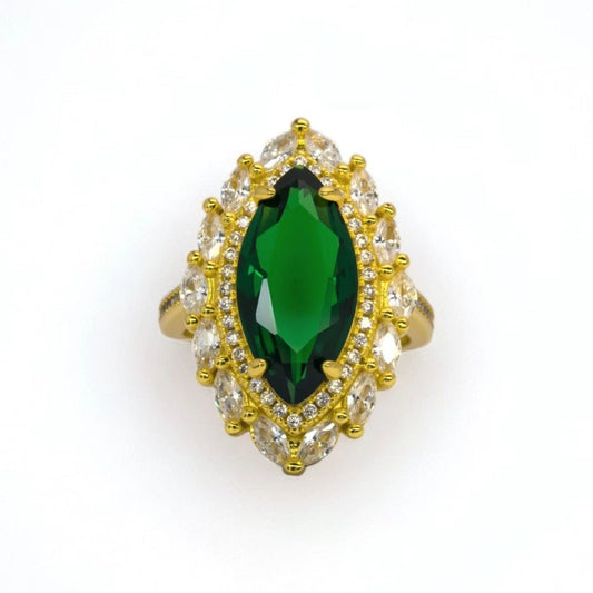 Layered gem cluster ring, marquise - cut emerald green zircon, paved - Sparkslette