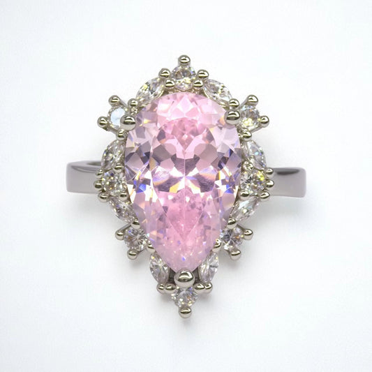 Violet Bloom ring, pear - cut pink zircon, paved - Sparkslette
